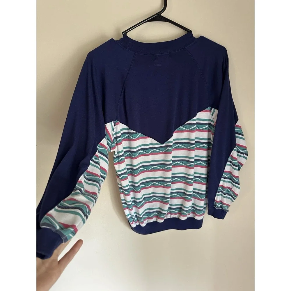 Vintage Gina Peters Navy Blue Southwestern Striped Fish Graphic Sweatshirt Men M